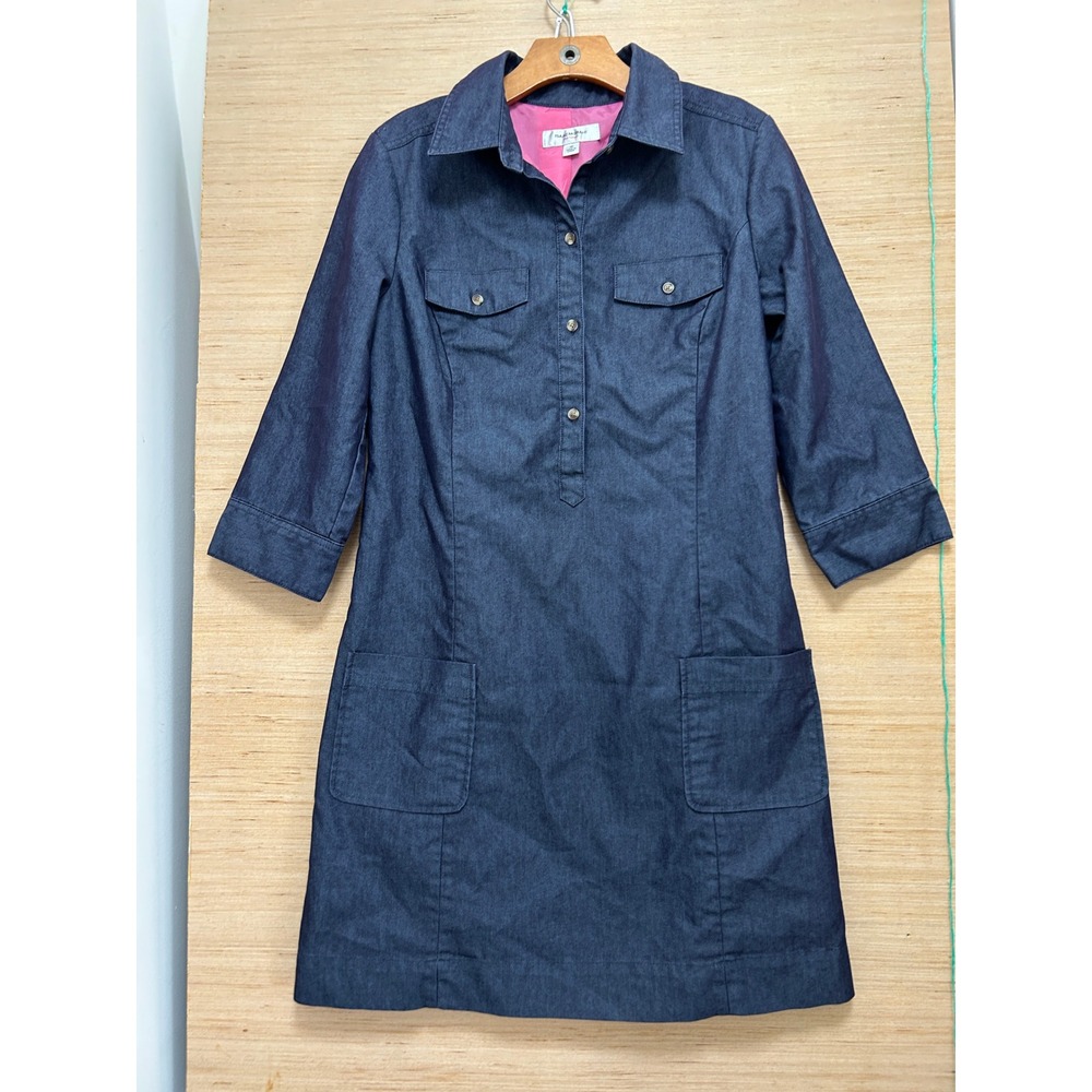 Isaac Mizrahi for Target Dark Wash Denim 3/4 Sleeve Shirt Dress Blue Size 10